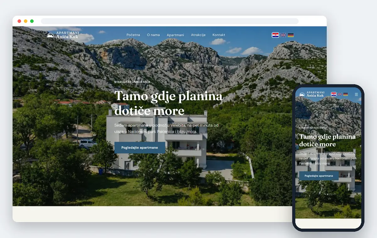 Web stranica Apartmani Anića Kuk
